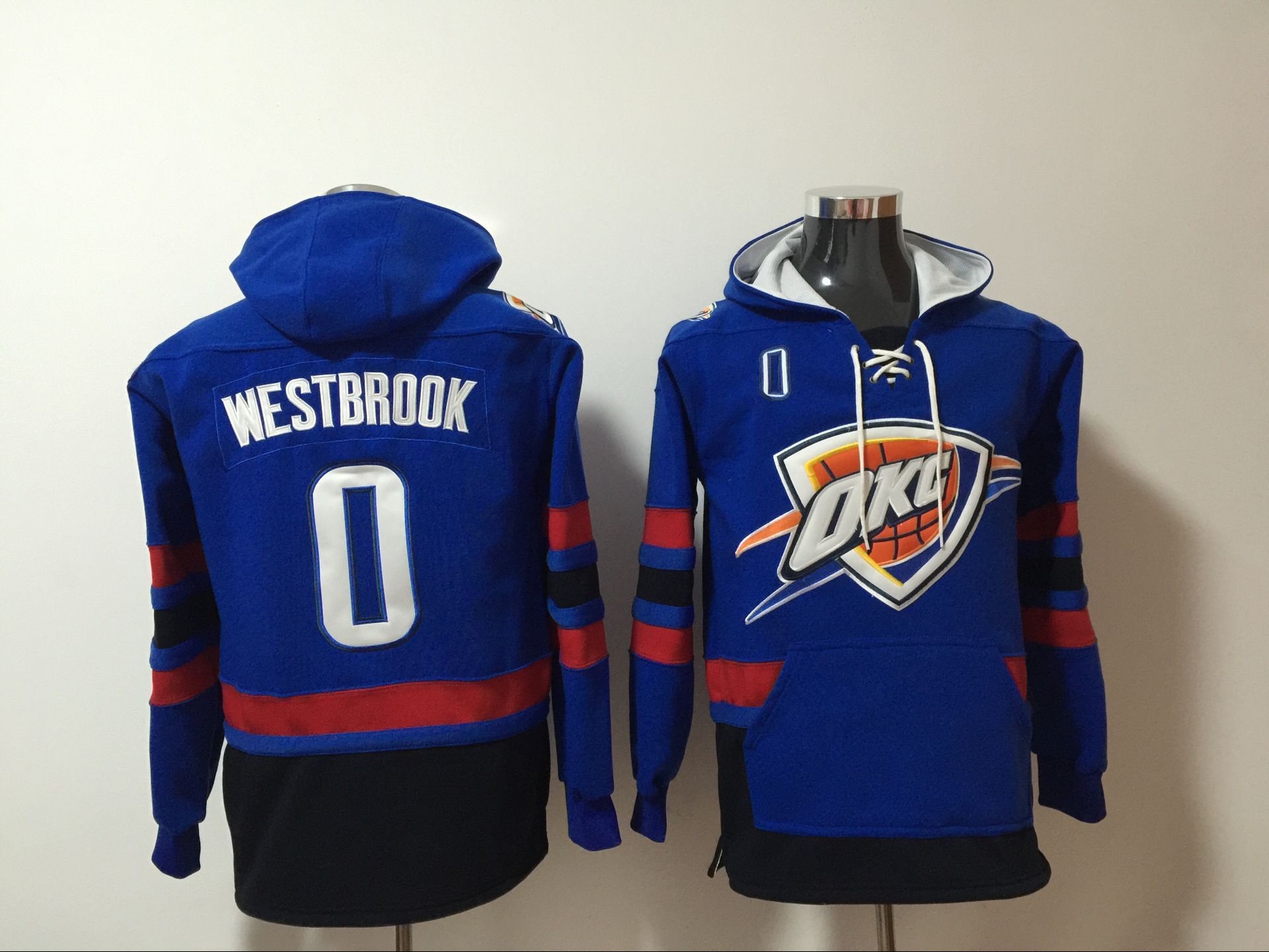 Men 2017 NBA Oklahoma City Thunder #0 Russell Westbrook blue Hoodie->oklahoma city thunder->NBA Jersey